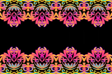 3D emboss Seamless luxurious batik ethnic dayak traditional Java indonesia with beautiful flowers line art gradient design 
 