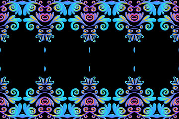 3D emboss Seamless luxurious batik ethnic dayak traditional Java indonesia with beautiful flowers line art gradient design 
 