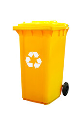 Recycle yellow bin with recycle sign, Separation recycle bin container for disposal garbage waste...