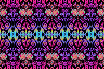 3D emboss Seamless luxurious batik ethnic dayak traditional Java indonesia with beautiful flowers line art gradient design 
 