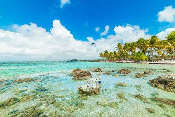Clear water in La Caravelle beach in Guadeloupe