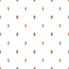Colorful autumn leaves seamless vector pattern. Scandi floral theme design. Cute hand drawn seasonal background for apparel, fabric, wallpaper, textile, packaging, cover, gift, wrapping paper.