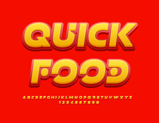 Vector advertising Banner Quick Food. Trendy Yellow and Red Font. Bright Alphabet Letters, Numbers and Symbols set.