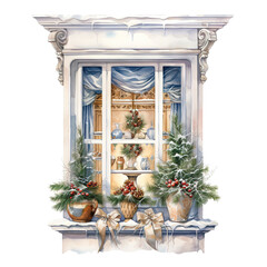Window For Christmas Event. Watercolor Style. AI Generated