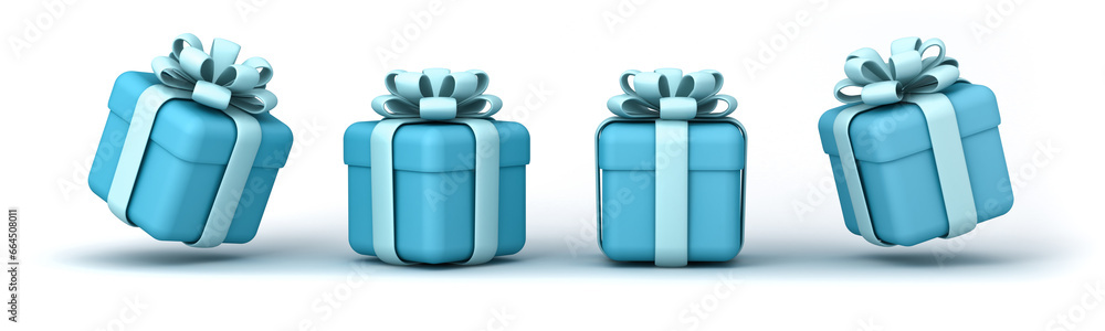 Poster cute minimal blue pastel color gift box or blue present box with cyan ribbon and bow collection set 