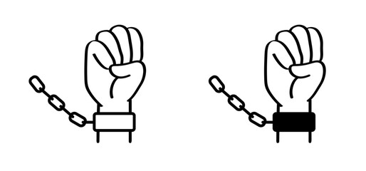 Arrest. Chain of slavery, hand in handcuffs. Broken, chained, handcuffed hands. Slave iron, prisoner, problems, convict, freedom, debt, addiction liberty, liberation, slavery or bad habits. Shackle. 