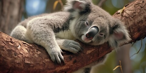 Koala asleep in tree.