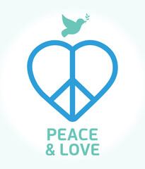 International Day of Non-Violence. World peace, love. Heart, dove flying free, freedom, blue. Human rights, justice, equality, respect. Law, society, evolution, humanity. Vector, drawing. icon, symbol