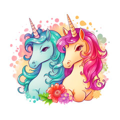 Watercolor cute rainbow unicorn cartoon illustration