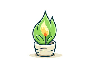 Doodle Candle with eco-friendly symbol, cartoon sticker, sketch, vector, Illustration, minimalistic