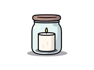 Doodle Candle in glass jar, cartoon sticker, sketch, vector, Illustration, minimalistic