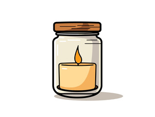 Doodle Candle in glass jar, cartoon sticker, sketch, vector, Illustration, minimalistic