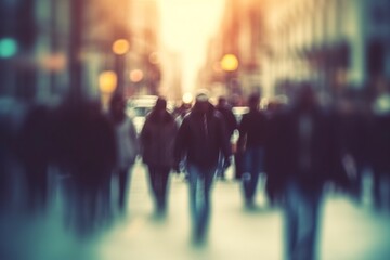 Blurred business people walking in the city scape.