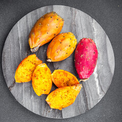 fresh prickly pear food exotic fruit figues de barbarie tasty meal snack on the table copy space food background rustic top view
