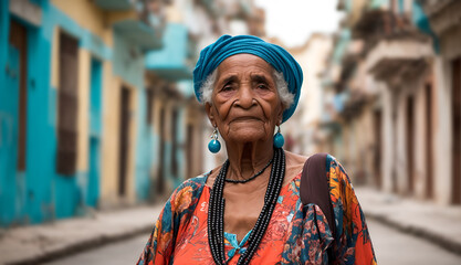 Old cuban woman on the city streets. Travel and tourism