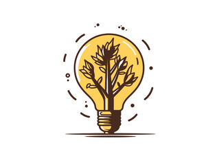 Doodle Light bulb with tree, cartoon sticker, sketch, vector, Illustration, minimalistic