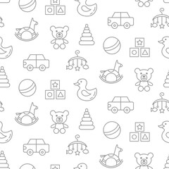 Baby toys seamless pattern with line doodle icons
