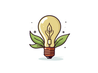 Doodle Eco-friendly light bulb, cartoon sticker, sketch, vector, Illustration, minimalistic