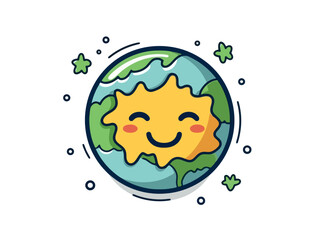 Doodle Earth with sun, cartoon sticker, sketch, vector, Illustration, minimalistic