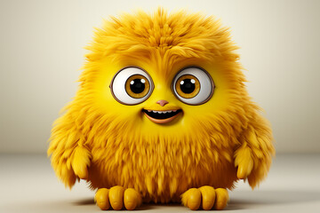 Fototapeta premium A cute furry yellow monster isolated on background.Fluffy plush toy for kids.
