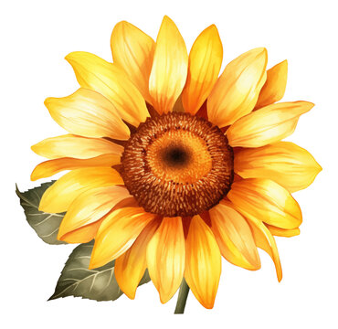 Watercolor sunflower illustration isolated.
