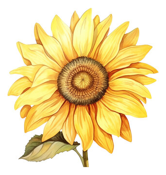 Watercolor sunflower illustration isolated.