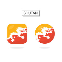 Flag of Bhutan 2 Shapes icon 3D cartoon style.