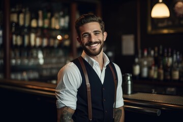 Portrait of a smiling young waiter in a bar