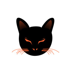 Mysterious Black Cat Head Silhouette with Orange Whiskers and Eyes