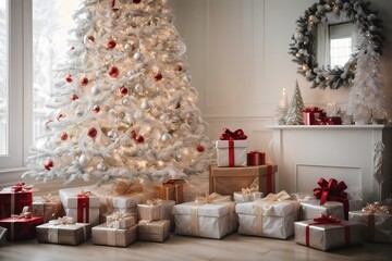 white christmas tree with gifts