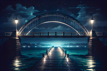 a moody night,a lighted bridge