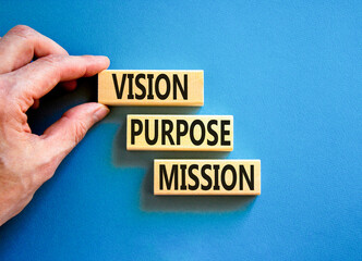 Vision purpose mission symbol. Concept word Vision Purpose Mission on beautiful block. Beautiful...