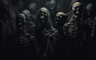 Fototapeta na wymiar Evil zombie skull monster a group of demons on black & white style
