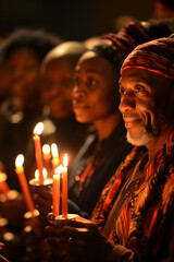Obraz na płótnie Canvas Joyful Illumination, Lighting the Kwanzaa Candles in Celebration