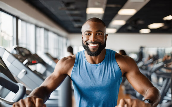 a happy man in a sports is in the gym