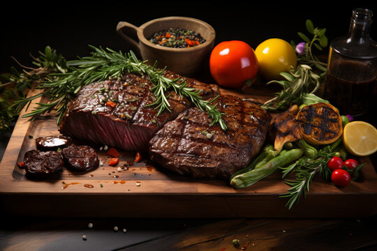 A culinary delight that ignites the senses, showcasing a perfectly grilled steak