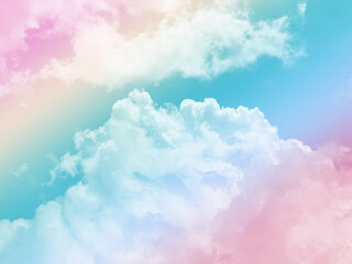 beauty abstract sweet pastel soft blue and red with fluffy clouds on sky. multi color rainbow image. fantasy growing light