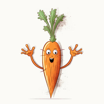 3D carrot funny cartoon cute character with eyes, smile isolated on white background. Illustration vegetable for kid, sale, package, cutout minimal.