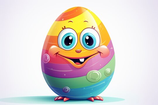 Cheerful cartoon Easter illustration featuring colorful egg, isolated for children. Generative AI