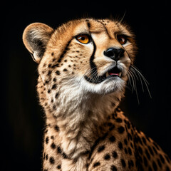 Fotografia con detalle de guepardo sobre fondo de color negro