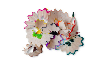 Shavings from multi-colored pencils isolated on a transparent background.