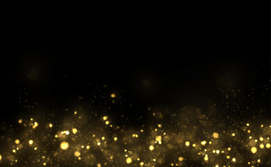 Sparkling dust particles. Glittering golden dust. Abstract background with bokeh effect.