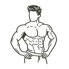 Fototapeta na wymiar black and white man showing off muscles illustration