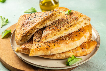 Traditional delicious Potato Pie. Food recipe background. Close up