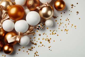 Christmas background with baubles and ribbons. 3d rendering