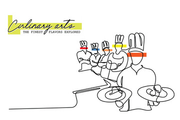 Continuous line art of a chef in hat. Vector art. Poster design ideas and elements. Culinary art.