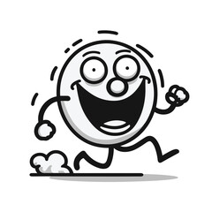 running cartoon character in black and white