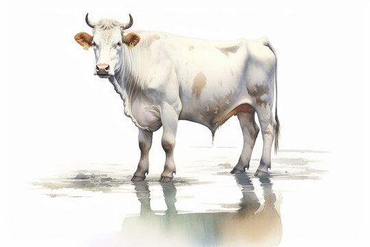 watercolor drawing of a cow standing gracefully. Generative AI