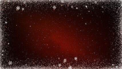 Snow Frame Christmas Dark Red Background features a dark red background with white particles and snowflakes emanating from the edges to make a frame, not A.I. generated.