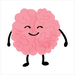 Happy human brain on white background